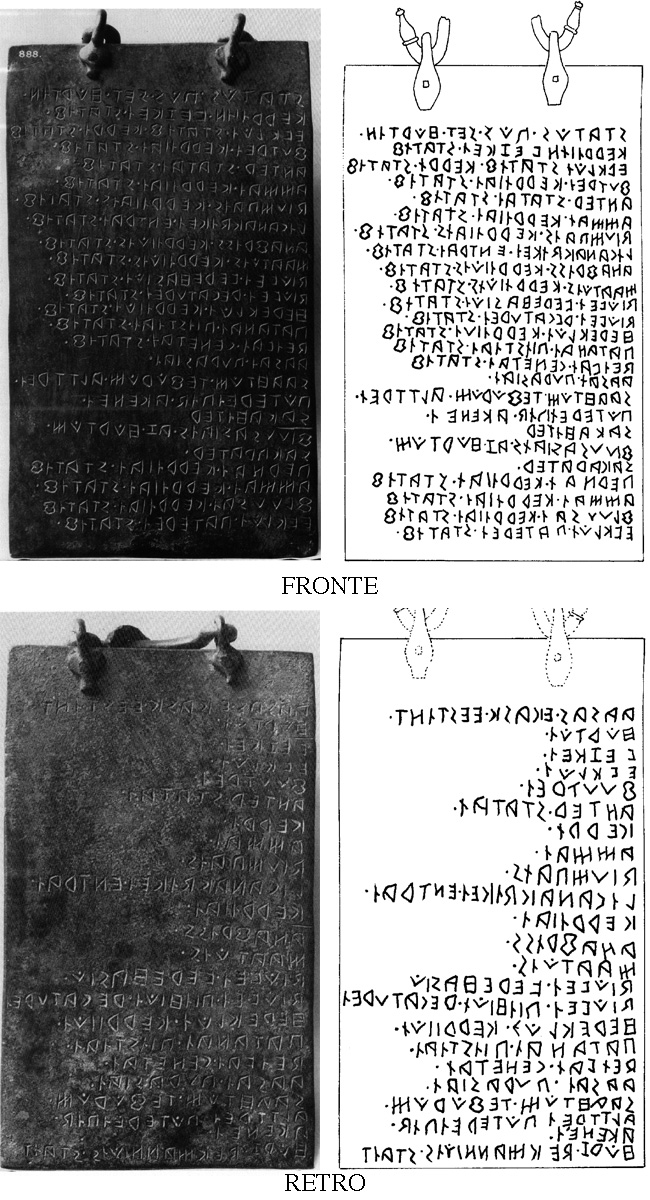 TAVOLA DI AGNONE (METÀ DEL III SEC. A. C.) - Alfabeto a base etrusca