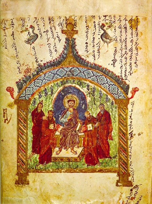 Una pagina dal Tetraevangelo di Rabbula (estrangelo, VI secolo), Biblioteca Medicea Laurenziana Plut. I. 56, Firenze.