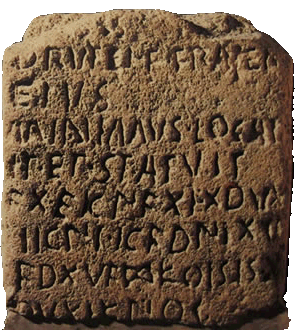 Inscription bilingue (latin/gaulois) de Todi (RIG II.1, E-5), face A.