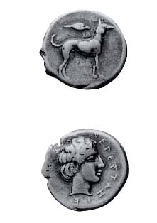 Segestan didrachm, about 412/10-400 B.C.(and later), with Elymian legend: Σεγεσταζιε