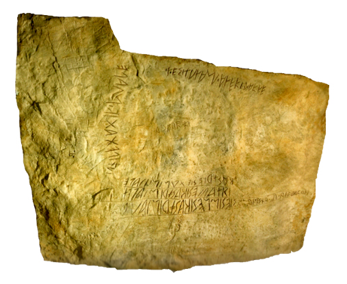 Calco di parete di roccia con iscrizioni retiche presso Steinberg am Rofan, Schnejdjoch (Austria). MLR 268-270.