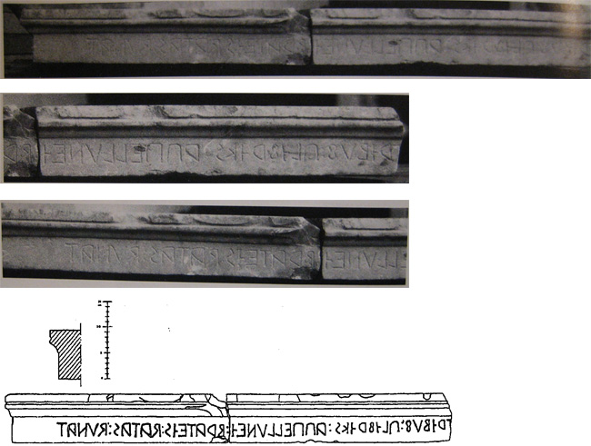 Dédicace sur un autel provenant de Teano (seconde moitié du IIIe-début du IIe siècle av. J.-C.) - Alphabet à base étrusque