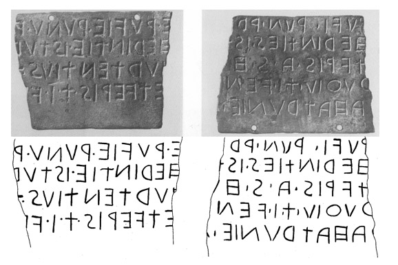 BRONZE FOIL FROM AMELIA (date uncertain - perhaps 4th - 3rd centuries B.C.) - Alphabet of Etruscan origin