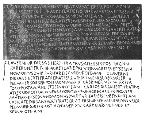TABLES DE GUBBIO – Table n° 5 (PROBABLEMENT DÉBUT DU Ie siècle av. J.-C.) – Alphabet à base latine