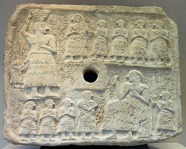 Relief bearing inscription of Ur-Nanshe, king of Lagash, 2550-2500 BC, limestone, AO 2344, Musée du Louvre, Paris. 