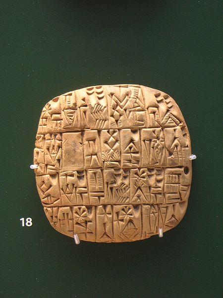 Tablette en argile présentant le total de sommes d’argent, env. 2500 av. J.-C., BM 15826, British Museum, Londres.